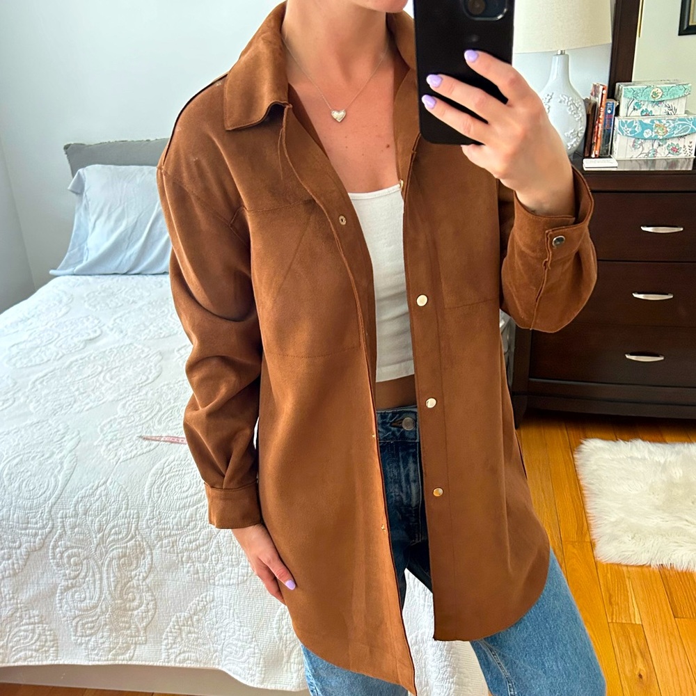JOAN VASS | faux leather shacket